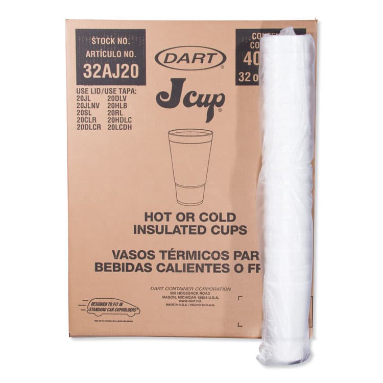 DART Foam Drink Cups, 32 oz, White, 16/Bag, 25 Bags/Carton (DCC32AJ20) thumbnail 2
