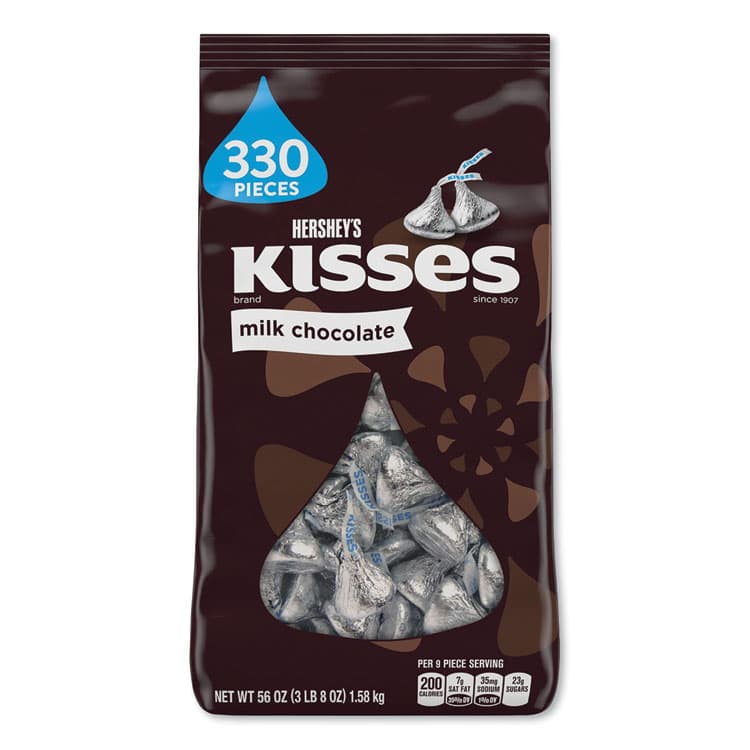 THE HERSHEY COMPANY KISSES, Milk Chocolate, Silver Wrappers, 56 oz Bag (HRS12295) thumbnail 2