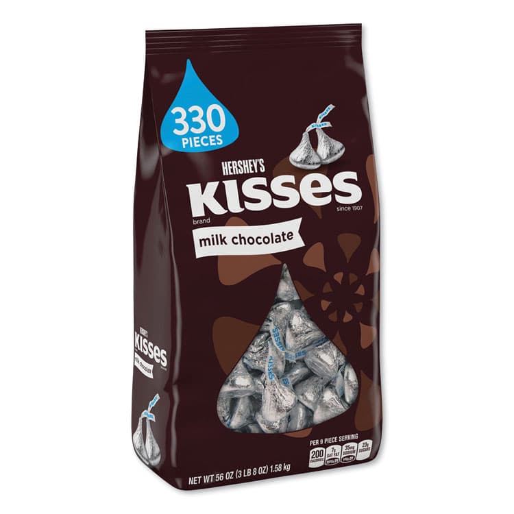 THE HERSHEY COMPANY KISSES, Milk Chocolate, Silver Wrappers, 56 oz Bag (HRS12295) thumbnail 3