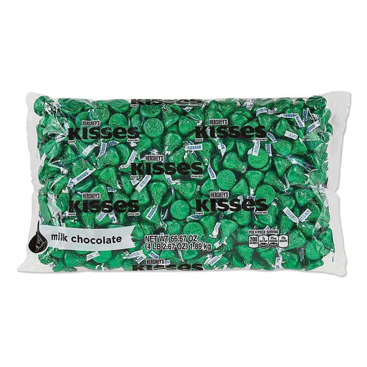 THE HERSHEY COMPANY KISSES Milk Chocolate, Green Wrappers, 66.7 oz Bag (HRS60347)