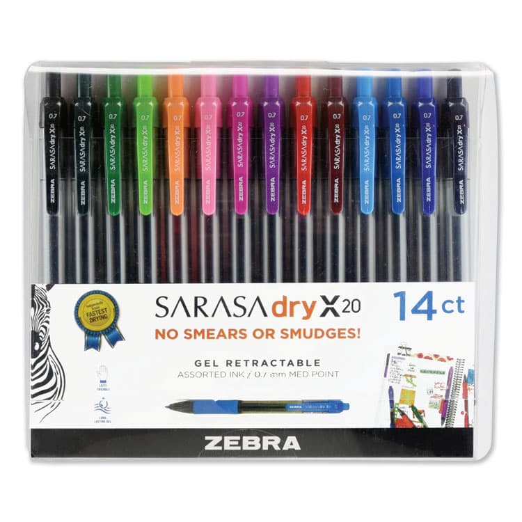 ZEBRA PEN CORP. Sarasa Dry Gel X20 Gel Pen, Retractable, Medium 0.7 mm, Assorted Ink and Barrel Colors, 14/Pack (ZEB46824)