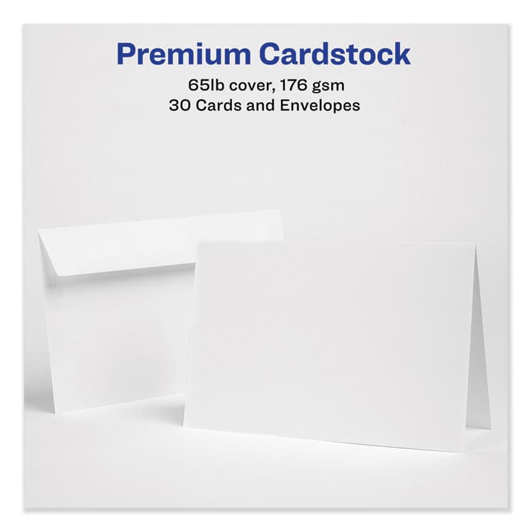 AVERY PRODUCTS CORPORATION Half-Fold Greeting Cards with Envelopes, Inkjet, 65 lb, 5.5 x 8.5, Textured Uncoated White, 1 Card/Sheet, 30 Sheets/Box (AVE3378) thumbnail 2