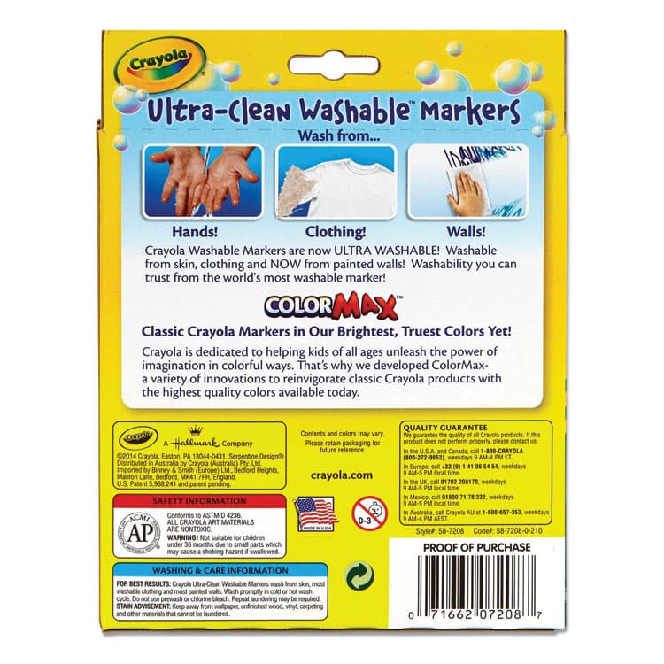 BINNEY & SMITH / CRAYOLA Ultra-Clean Washable Markers, Fine/Broad Wedge/Chisel Tips, Assorted Colors, 8/Box (CYO587208) thumbnail 2