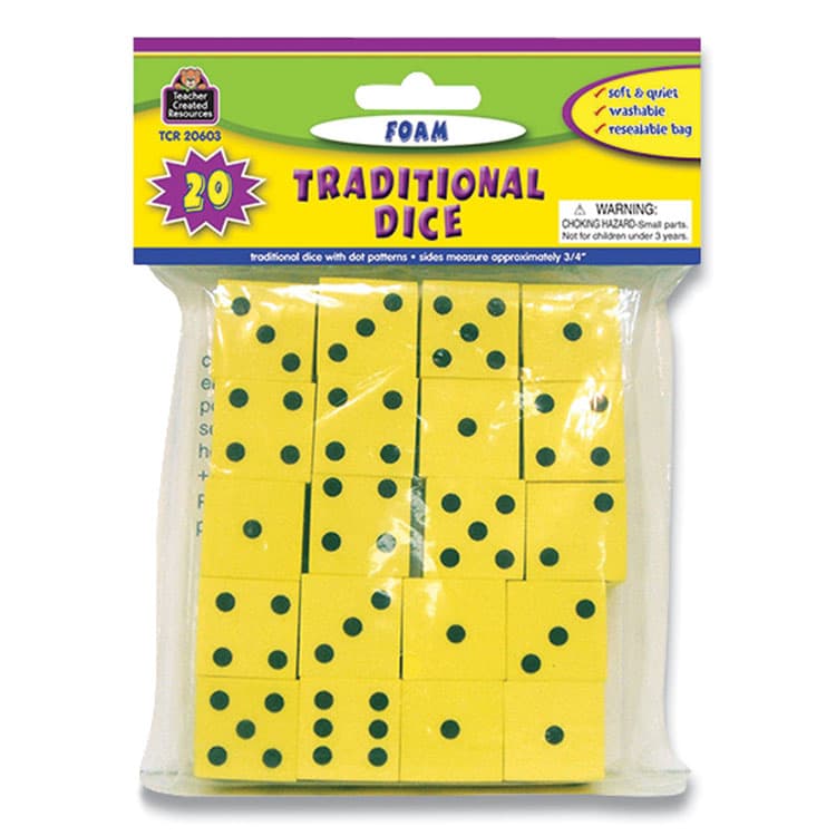 TEACHER CREATED RESOURCES Traditional Foam Dice, Ages 5 to 9, 20 Dice (TCR20603)