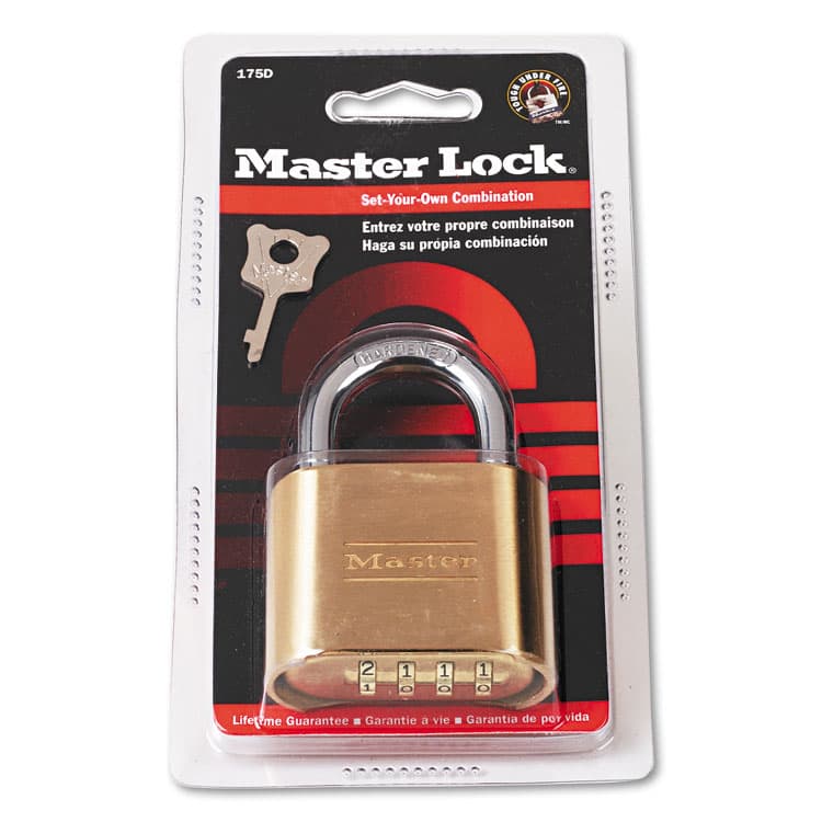 MASTER LOCK COMPANY Resettable Combination Padlock, 2" Wide, Brass (MLK175D) thumbnail 2
