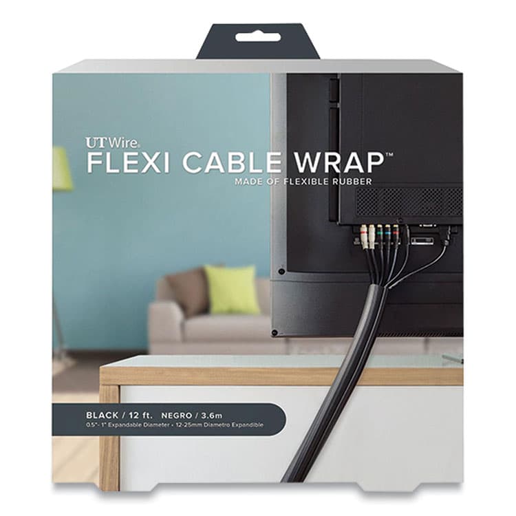 RUBBO INTERNATIONAL Flexi Cable Wrap, 0.5" to 1" x 12 ft, Black (RBOUTWFCW12BK)
