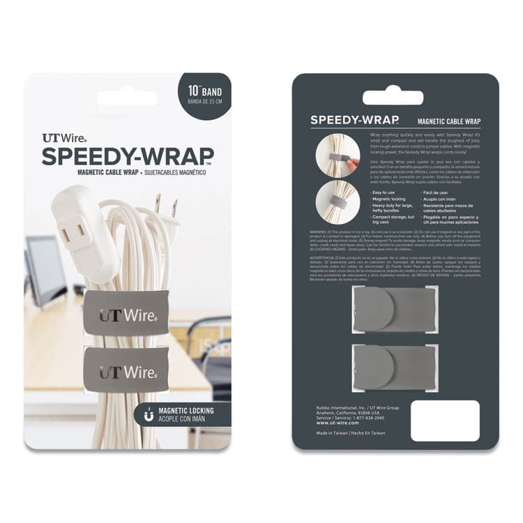 RUBBO INTERNATIONAL Speedy-Wrap Magnetic Cable Wrap, 0.82" x 10", Gray, 2/Pack (RBOUTWSWM2GY) thumbnail 3
