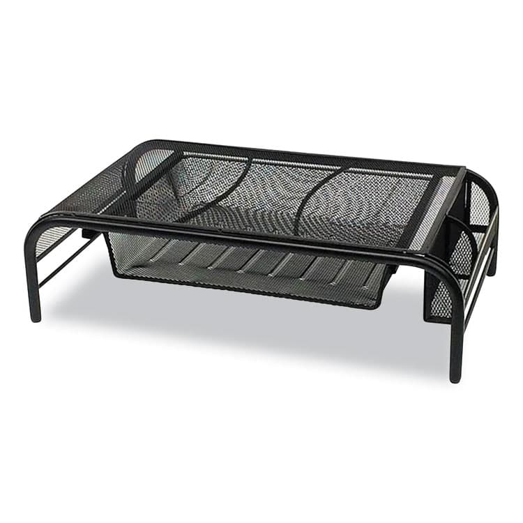 EMS MIND READER LLC Raise Metal Mesh Monitor Stand with Drawer, 20" x 11.5" x 5.6", Black, Supports 25 lbs (EMSMMBLK)