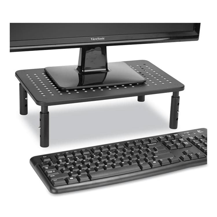 EMS MIND READER LLC Adjustable Rectangular Monitor Stand, 14" x 9" x 3.25" to 5.25", Black, Supports 44 lbs (EMS4LEGMETBLK)