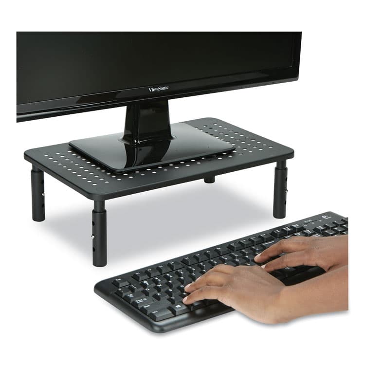 EMS MIND READER LLC Adjustable Rectangular Monitor Stand, 14" x 9" x 3.25" to 5.25", Black, Supports 44 lbs (EMS4LEGMETBLK) thumbnail 2