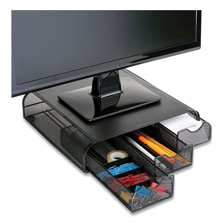EMS MIND READER LLC Perch Monitor Stand and Desk Organizer, 13" x 12.5" x 3", Black (EMSMONMESHBLK)