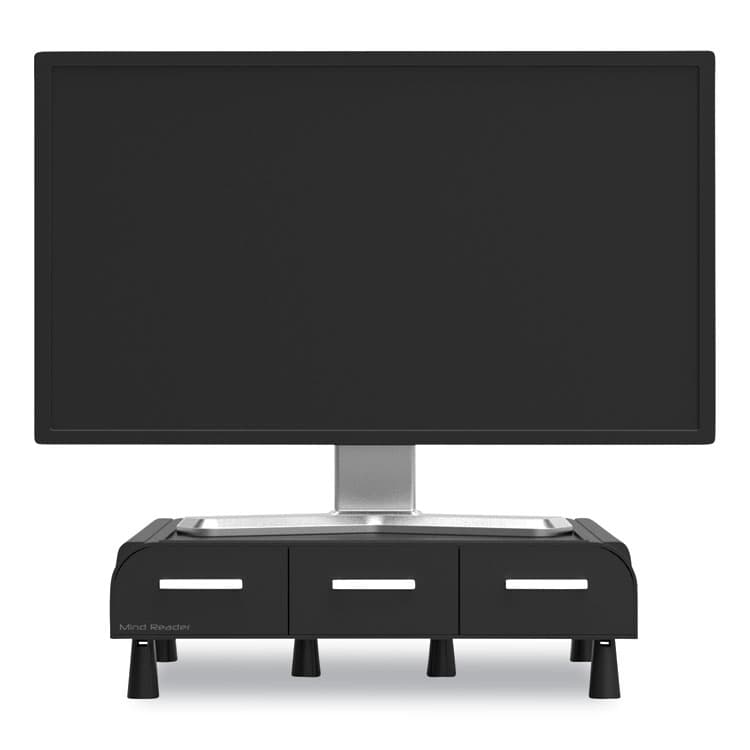 EMS MIND READER LLC Perch Monitor Stand and Desk Organizer, 13.46" x 12.87" x 2.72", Black/Silver (EMSMONSTA3DBLK)