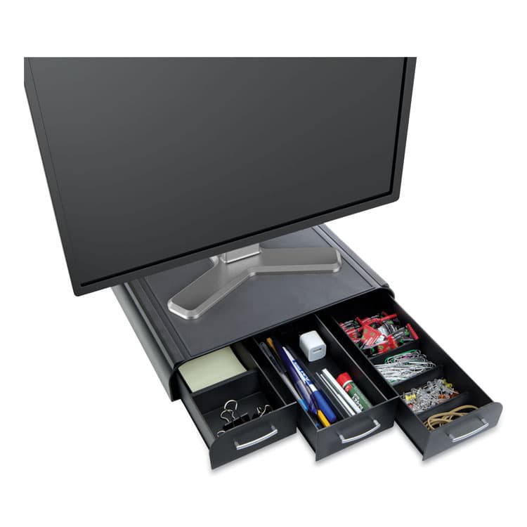 EMS MIND READER LLC Perch Monitor Stand and Desk Organizer, 13.46" x 12.87" x 2.72", Black/Silver (EMSMONSTA3DBLK) thumbnail 3