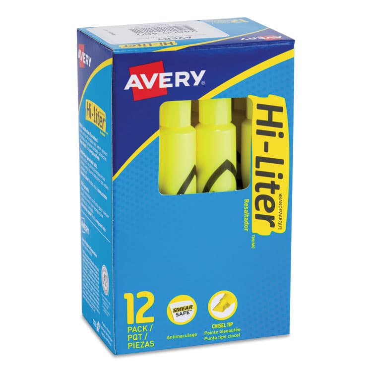 AVERY PRODUCTS CORPORATION HI-LITER Desk-Style Highlighters, Fluorescent Yellow Ink, Chisel Tip, Yellow/Black Barrel, Dozen (AVE24000)
