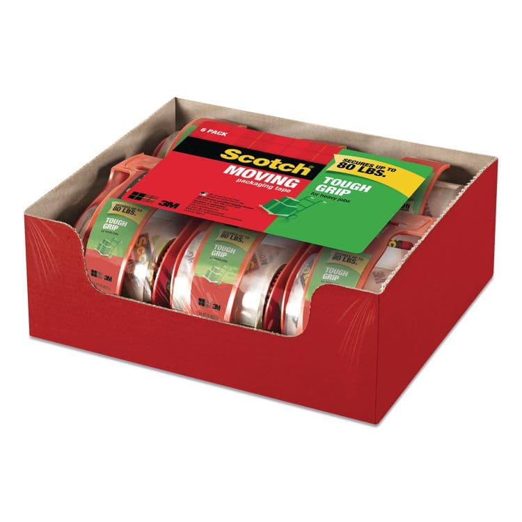 3M/COMMERCIAL TAPE DIV. Tough Grip Moving Packaging Tape with Dispenser, 3" Core, 1.88" x 22.2 yds, Clear, 6/Pack (MMM1506)