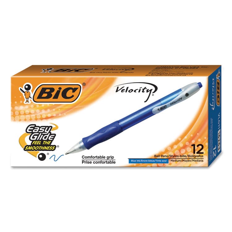 BIC CORP. Velocity Easy Glide Ballpoint Pen, Retractable, Medium 1 mm, Blue Ink, Translucent Blue Barrel, Dozen (BICVLG11BE) thumbnail 3