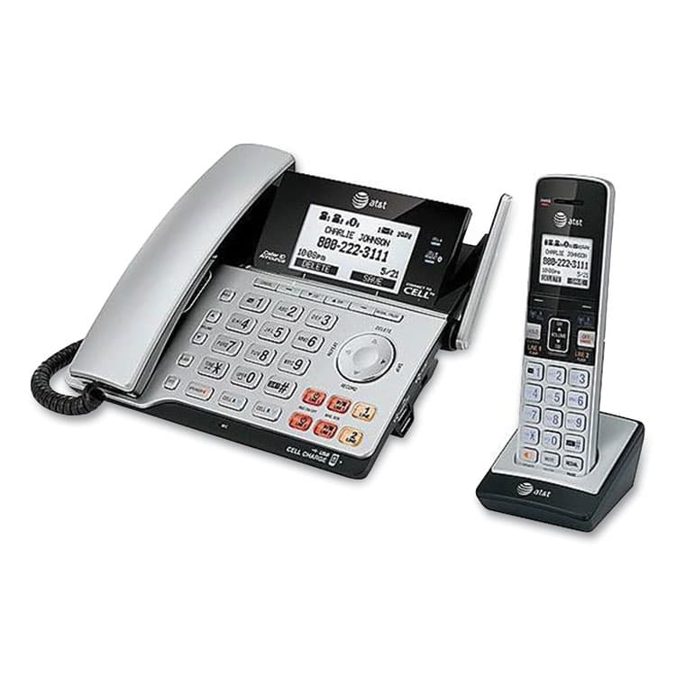 VTECH COMMUNICATIONS Connect to Cell TL86103 Two-Line Corded/Cordless Phone, Corded Base Station and 1 Additional Handset, Black/Silver (ATTTL86103) thumbnail 2