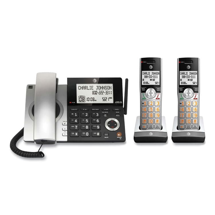 VTECH COMMUNICATIONS CL84207 Corded/Cordless Phone, Corded Base Station and 2 Additional Handsets, Black/Silver (ATTCL84207)