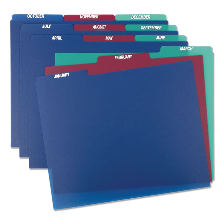 TOPS BUSINESS FORMS Poly Top Tab File Guides, 1/3-Cut Top Tab, January to December, 8.5 x 11, Assorted Colors, 12/Set (PFX40144) thumbnail 2