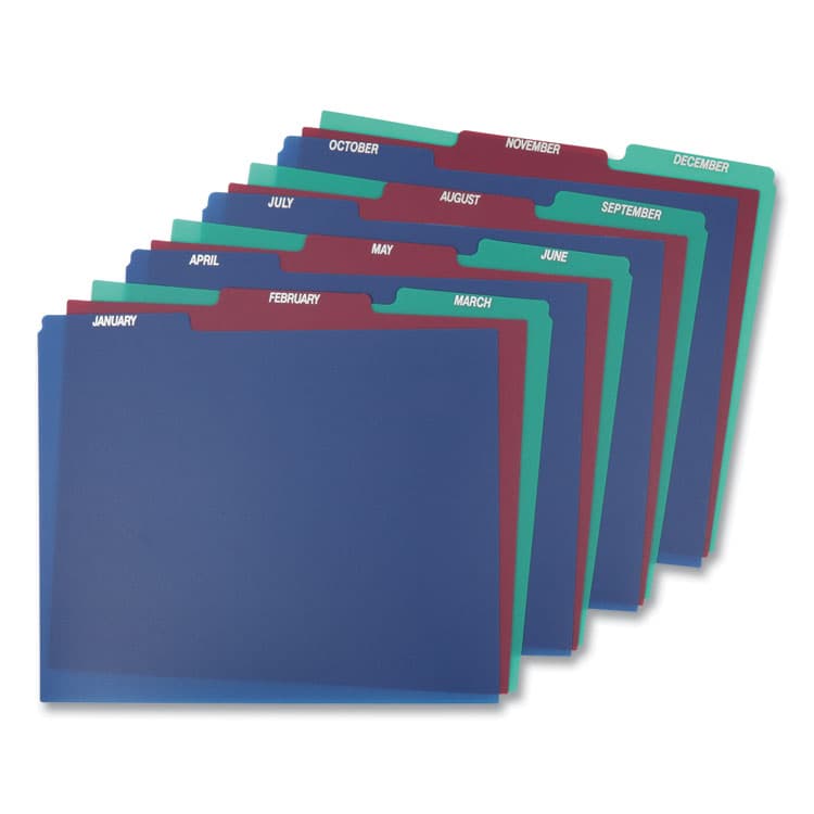 TOPS BUSINESS FORMS Poly Top Tab File Guides, 1/3-Cut Top Tab, January to December, 8.5 x 11, Assorted Colors, 12/Set (PFX40144) thumbnail 3