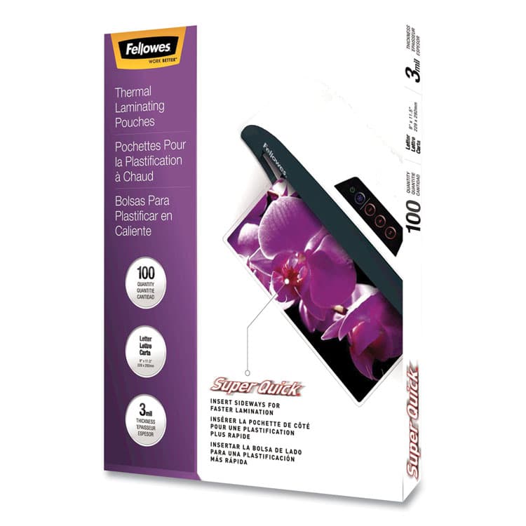 FELLOWES MFG. CO. SuperQuick Thermal Laminating Pouches, 3 mil, 9" x 11.5", Gloss Clear, 100/Pack (FEL5245801) thumbnail 3