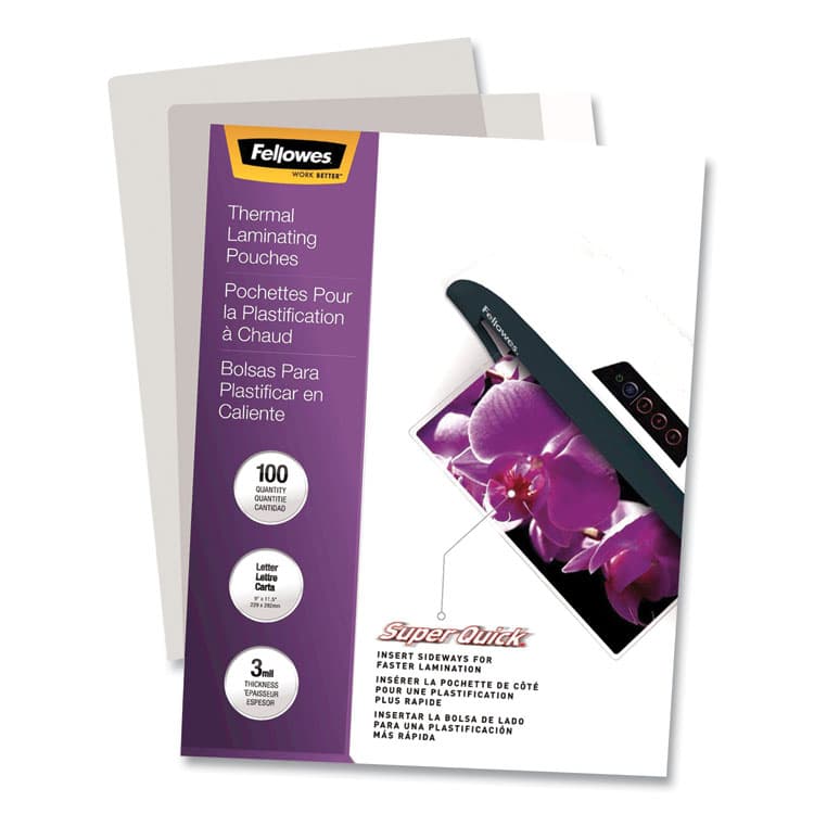 FELLOWES MFG. CO. SuperQuick Thermal Laminating Pouches, 3 mil, 9" x 11.5", Gloss Clear, 100/Pack (FEL5245801) thumbnail 4