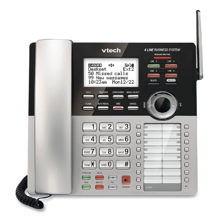 VTECH COMMUNICATIONS CM18245 Four-Line Business System Extension Deskset For Use with Vtech CM18445, Silver/Black (VTECM18245)