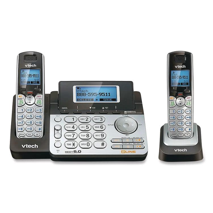 VTECH COMMUNICATIONS DS6151-2 Two-Handset Two-Line Cordless Phone with Answering System, Black/Silver (VTE80088300)