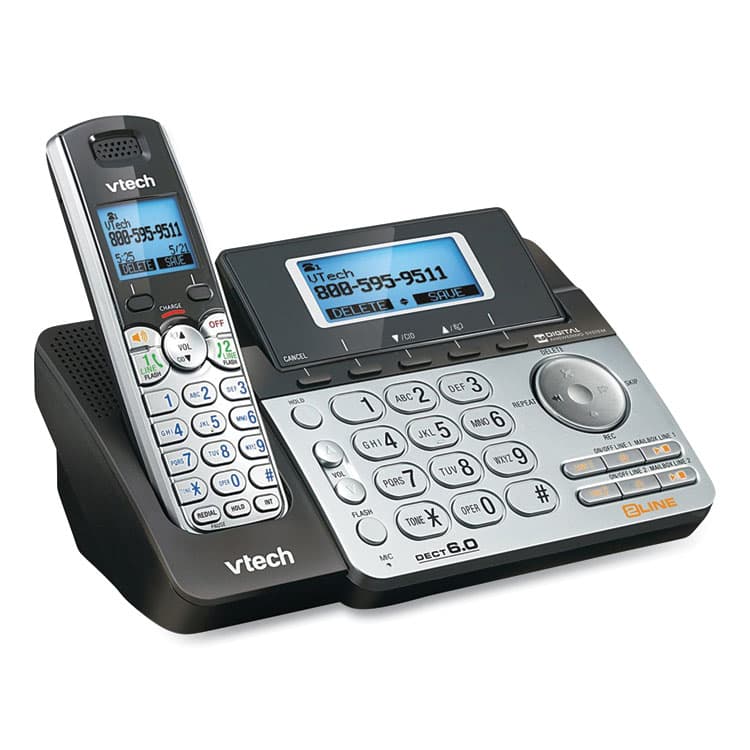 VTECH COMMUNICATIONS DS6151-2 Two-Handset Two-Line Cordless Phone with Answering System, Black/Silver (VTE80088300) thumbnail 3