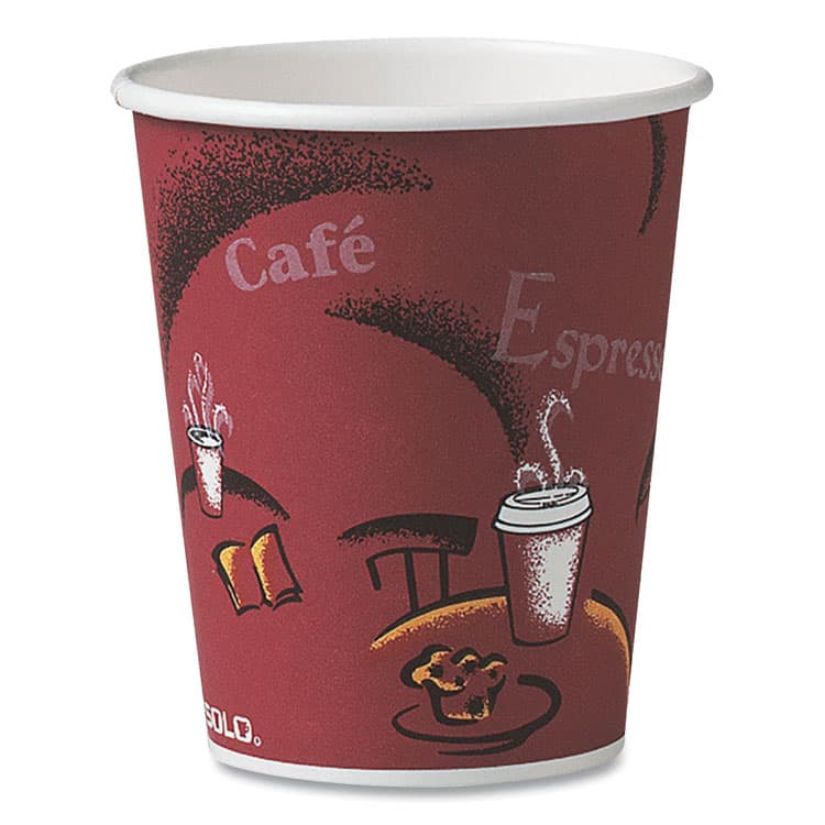 DART Paper Hot Drink Cups in Bistro Design, 3.35" Diameter x 3.82" h, 10 oz, Maroon, 1,000/Carton (SCC370SI)
