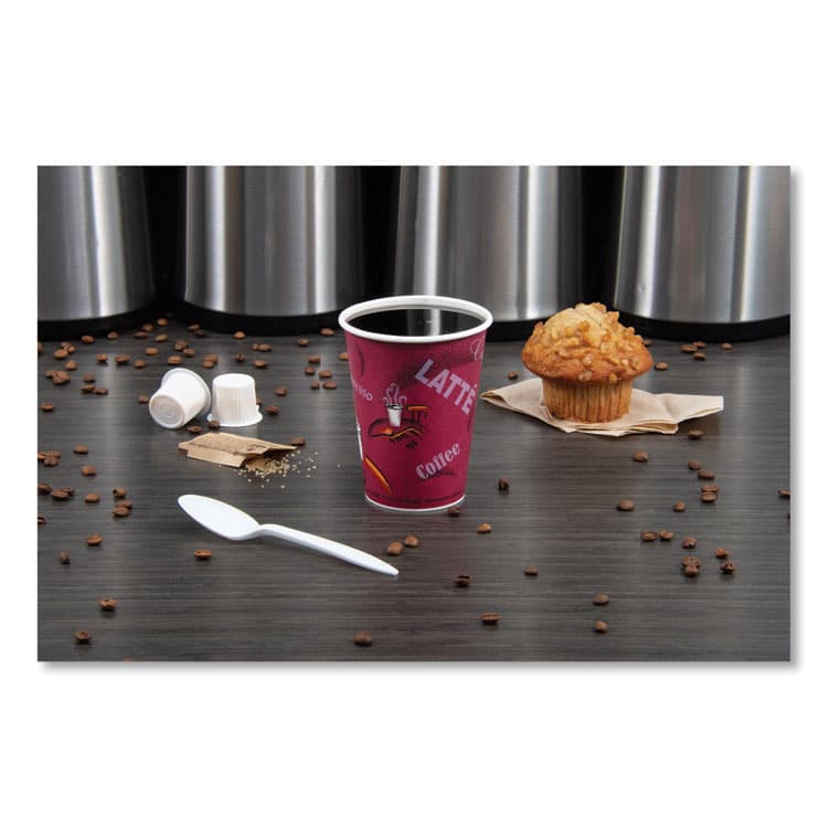 DART Paper Hot Drink Cups in Bistro Design, 12 oz, Maroon, 50/Bag, 20 Bags/Carton (SCC412SIN) thumbnail 3
