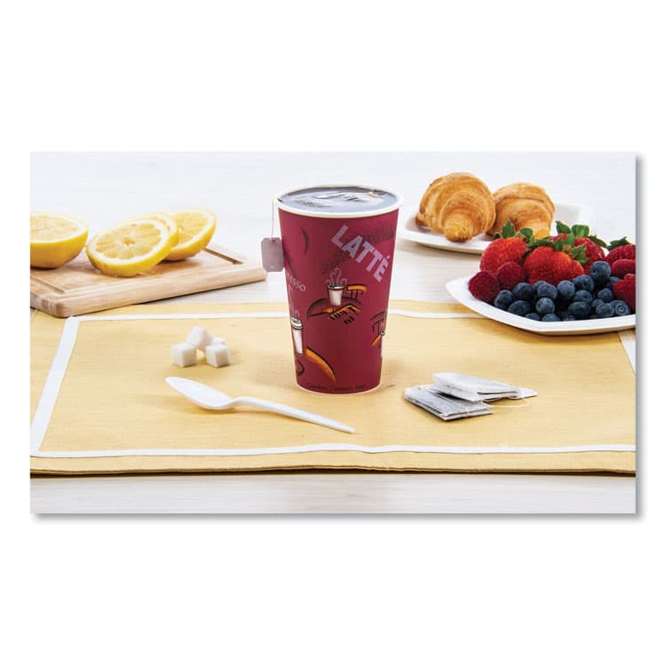 DART Paper Hot Drink Cups in Bistro Design, 16 oz, Maroon, 1,000/Carton (SCC316SI) thumbnail 3