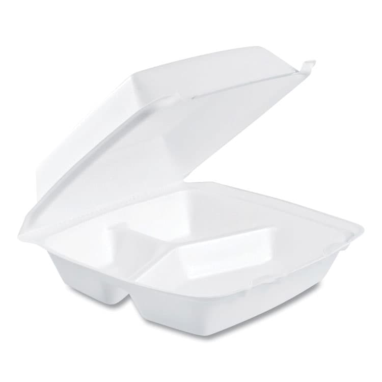DART Foam Hinged Lid Containers, 3 Compartments, 8.38 x 7.78 x 3.25, 200/Carton (DCC85HT3R)