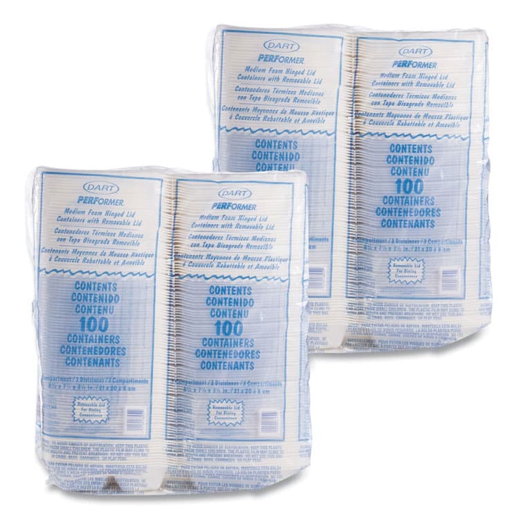 DART Foam Hinged Lid Containers, 3 Compartments, 8.38 x 7.78 x 3.25, 200/Carton (DCC85HT3R) thumbnail 2