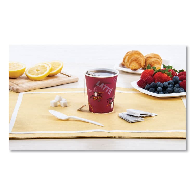 DART Paper Hot Drink Cups in Bistro Design, 3.35" Diameter x 3.82" h, 10 oz, Maroon, 1,000/Carton (SCC370SI) thumbnail 4