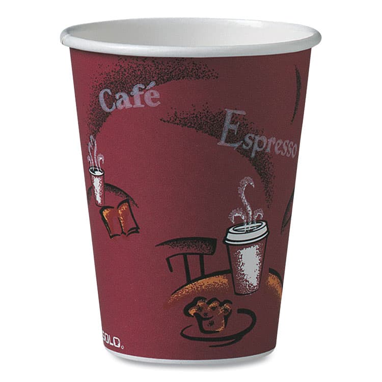 DART Paper Hot Drink Cups in Bistro Design, 12 oz, Maroon, 50/Bag, 20 Bags/Carton (SCC412SIN)