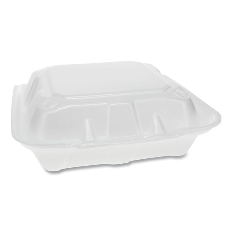 PACTIV EVERGREEN CORPORATION Vented Foam Hinged Lid Container, Dual Tab Lock, 3 Compartments, 8.4 x 8 x 3, White, 150/Carton (PCTYTD188030000)