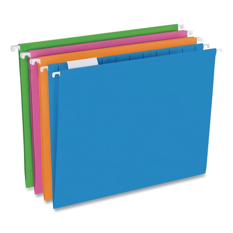 TOPS BUSINESS FORMS Glow Poly Hanging File Folders, Letter Size, 1/5-Cut Tabs, Assorted Colors, 12/Box (PFX81673)