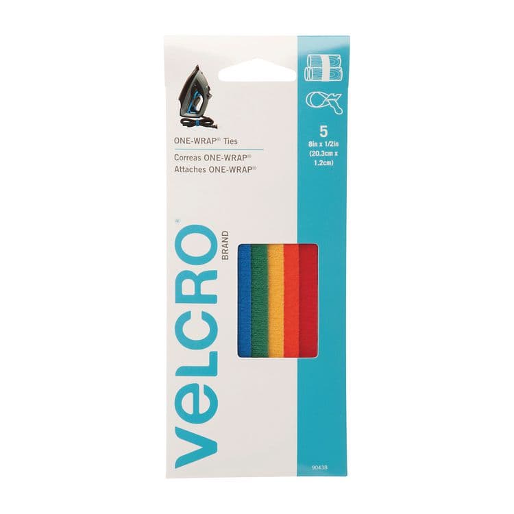 VELCRO USA, . ONE-WRAP Pre-Cut Thin Ties, 0.5" x 8", Assorted Colors, 5/Pack (VEK90438PK)