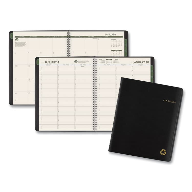 AT-A-GLANCE Recycled Weekly Vertical-Column Format Appointment Book, 8.75 x 7, Black Cover, 12-Month (Jan to Dec): 2026 (AAG70951G05)