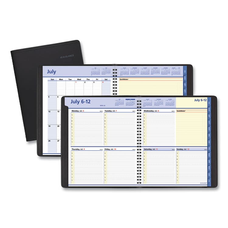 AT-A-GLANCE QuickNotes Weekly/Monthly Planner, 10 x 8, Black Cover, 12-Month (July to June): 2025 to 2026 (AAG761105)