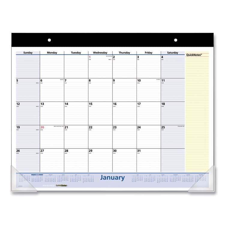 AT-A-GLANCE QuickNotes Desk Pad, 22 x 17, White/Blue/Yellow Sheets, Black Binding, Clear Corners, 13-Month: Jan 2026 to Jan 2027 (AAGSK70000)