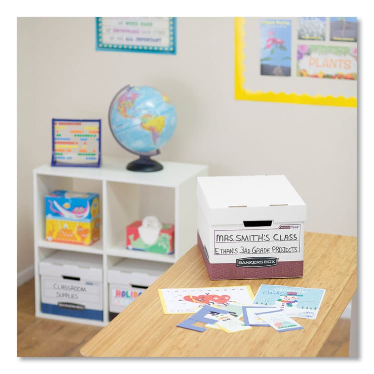 FELLOWES MFG. CO. R-KIVE Heavy-Duty Storage Boxes, Letter/Legal Files, 12.75" x 16.5" x 10.38", White/Red, 12/Carton (FEL07242) thumbnail 3