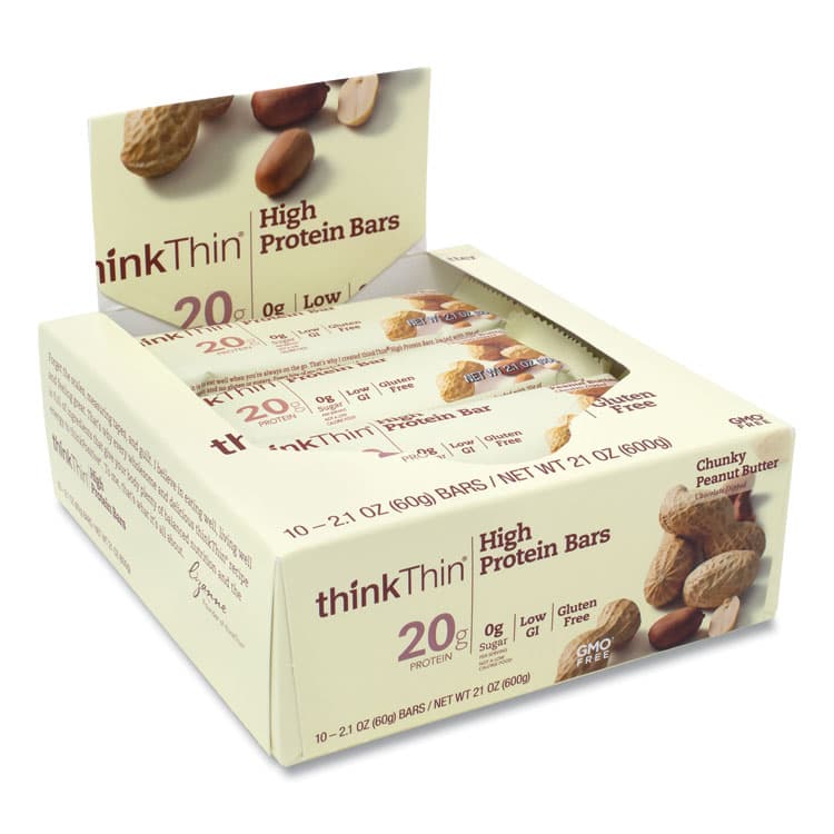 THINK! High Protein Bars, Chunky Peanut Butter, 2.1 oz Bar, 10 Bars/Carton (GRR20902477)