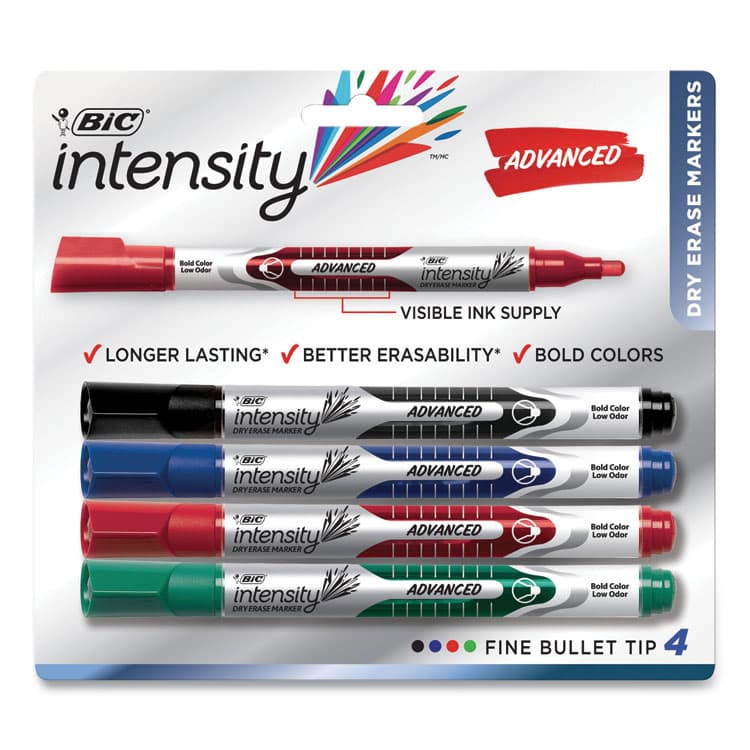 BIC CORP. Intensity Advanced Dry Erase Marker, Medium Bullet Tip, Assorted Colors, 4/Pack (BICGELIPP41AST) thumbnail 2