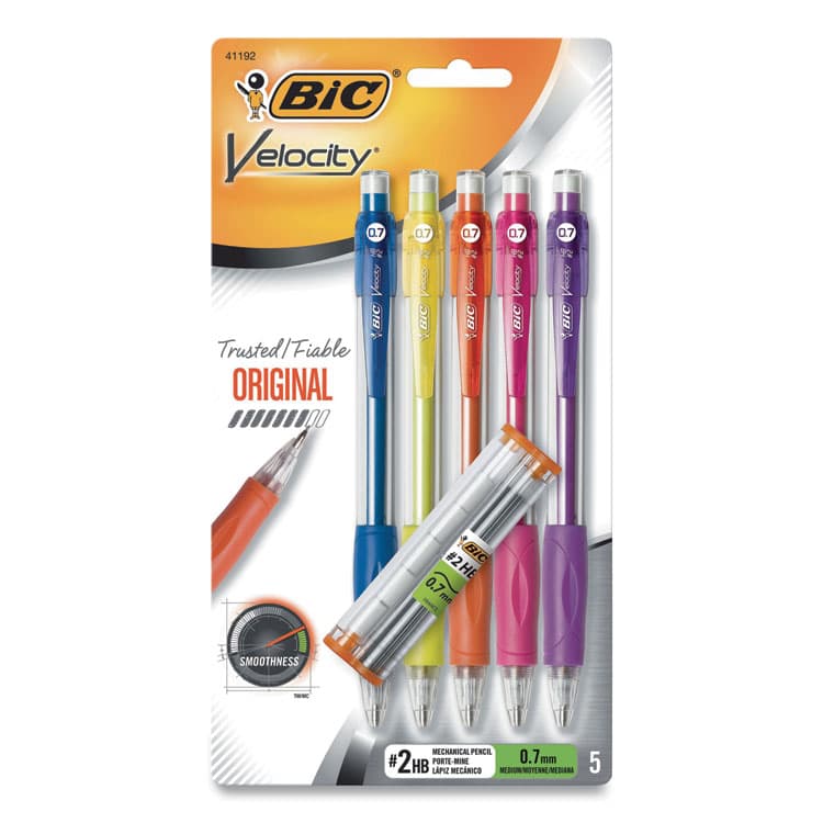 BIC CORP. Velocity Original Mechanical Pencil, 0.7 mm, HB (#2), Black Lead, Assorted Barrel Colors, 5/Pack (BIC41192)