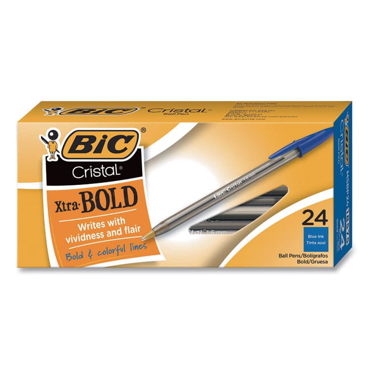 BIC CORP. Cristal Xtra Bold Ballpoint Pen, Stick, Bold 1.6 mm, Blue Ink, Clear Barrel, 24/Pack (BICMSBP241BLU) thumbnail 2