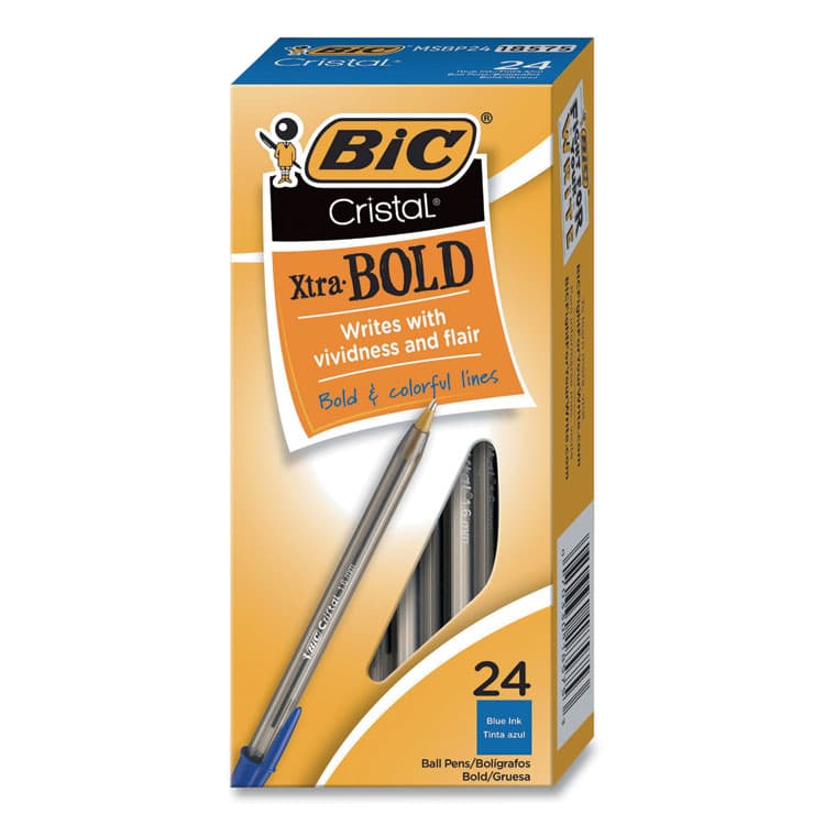 BIC CORP. Cristal Xtra Bold Ballpoint Pen, Stick, Bold 1.6 mm, Blue Ink, Clear Barrel, 24/Pack (BICMSBP241BLU) thumbnail 4