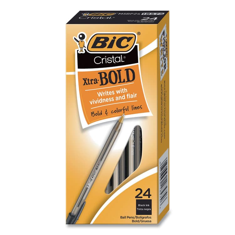 BIC CORP. Cristal Xtra Bold Ballpoint Pen, Stick, Bold 1.6 mm, Black Ink, Clear Barrel, 24/Pack (BICMSBP241BLK) thumbnail 3