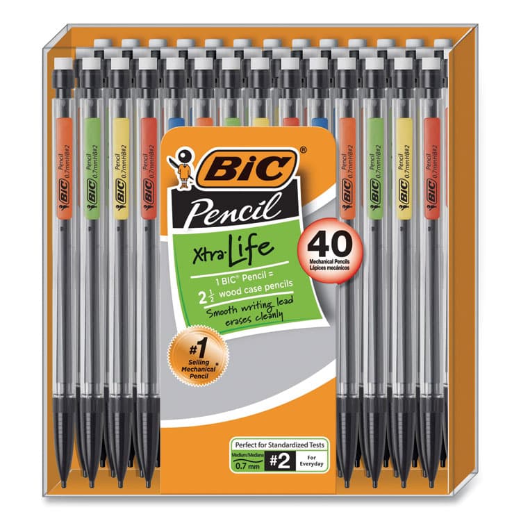 BIC CORP. Xtra Smooth Mechanical Pencil, 0.7 mm, HB (#2), Black Lead, Clear Barrel, 40/Pack (BICMPP40MJBLK)